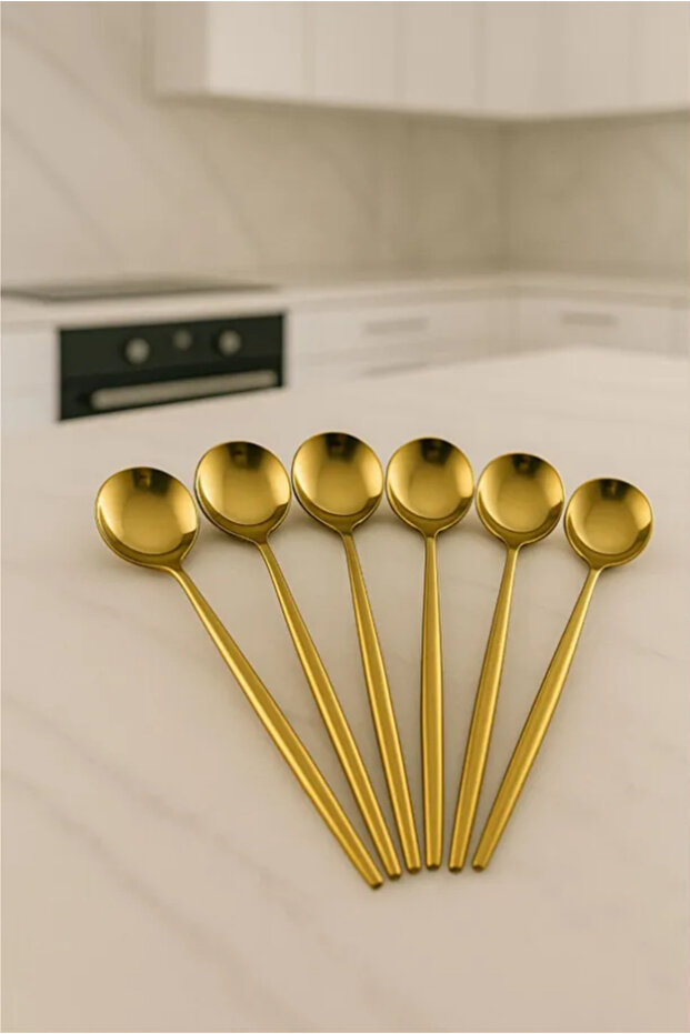 6 ədəd gold detallı tatlı qaşığı dəsti | 6 parça lüks tatlı qaşığı dəsti 13 sm 6 ədəd gold detallı tatlı qaşığı dəsti | 6 parça lüks tatlı qaşığı dəsti 13 sm