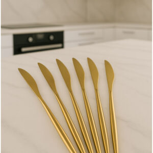 6 ədəd gold detallı bıçaq dəsti | 6 parça lüks yemək bıçaq dəsti 22 sm